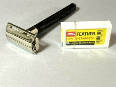 Classic Butterfly twist to open Safety Razor + Feather Shaving Blades 10X