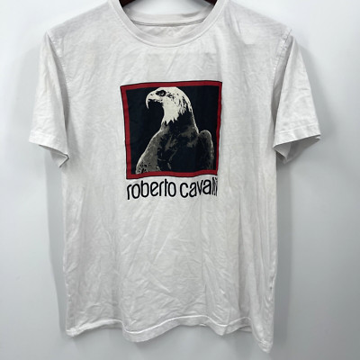 Roberto Cavalli T Shirt Mens L Regular Fit Eagle Graphic Print Designer Preppy