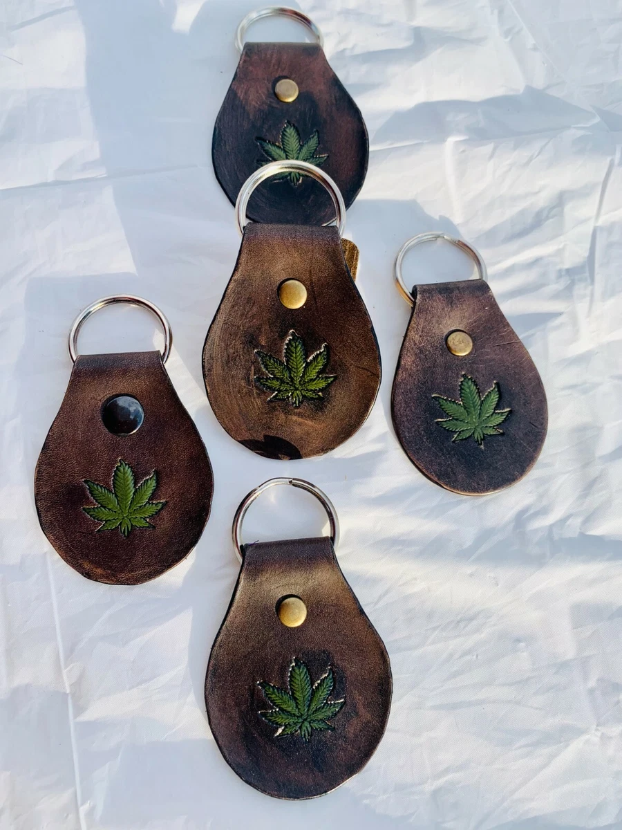 Herbal Leaf Keychain Key Fob BoHo Keychain Modern Key Holder Smoke Background Gr