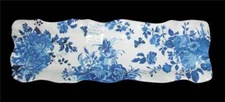 Shabby Chic Blue White Scalloped Fluted Edge Rectangle THICK Melamine Tray NWT