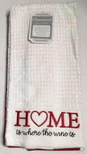 CHARMONT  2 Pk “H❤️ME IS WHERE THE WINE IS” KITCHEN HAND TOWELS WHITE-RED NWT