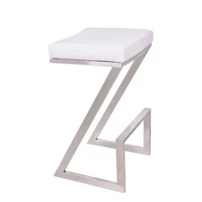 26 White And Silver Iron Backless Counter Height Bar Chair