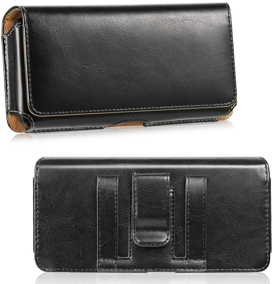 Leather Phone Pouch Holster with Belt Clip Loop Carrying Case for iPhone Samsung - Image 2 of 4