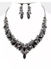 Black Necklace Crystal Pageant Silver Wedding Rhinestone Jewelry Set Earring