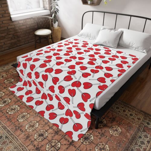 Red Love Heart Candy Valentine Plush Fleece Blanket - Picture 1 of 13