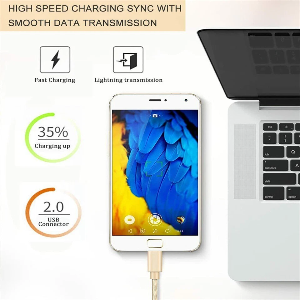 5 PACK 10Ft Extra Long Micro USB Cable Fast Charge Android Charger Charging Cord - Image 2 of 4