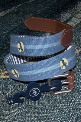 NEW PETER MILLAR Embroidered Canvas Belt GALLOWAY NATIONAL GOLF CLUB Blue Sz 32