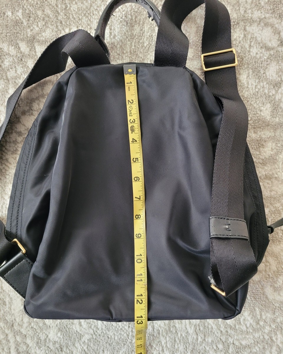 Tory Burch Ella Black Nylon Lightweight Backpack. *worn top handle* Tory Burch Ella Nylon Black Backpack Gold Accents  main image 4
