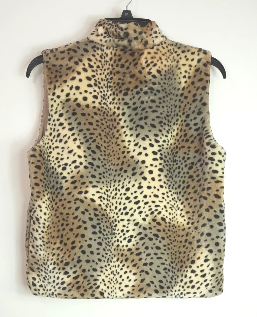 Baxis Baxis LA Leopard Cheetah Faux Fur Vest Brown Woman s Small Zip Close eBay