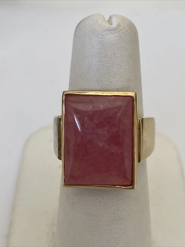 Vtg.BADAVICI STERLING GOLD VERMEIL RHODOCHROSITE STONE RING - SZ 6
