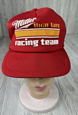 VTG 80s Miller High Life Racing Team Cap NASCAR Mesh Snap 