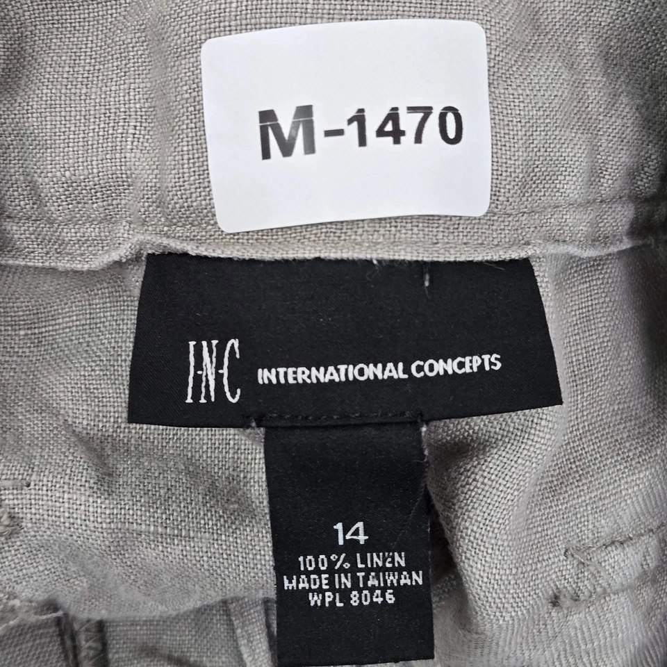 VINTAGE INC International Concepts Women Pants 14 Gray Beige Linen Wide Leg - Image 2 of 4