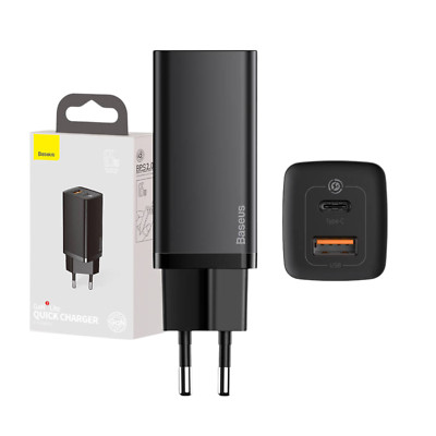USB Charger Fast Charging 65W USB-C USB-A Black Charger Mobile Phone