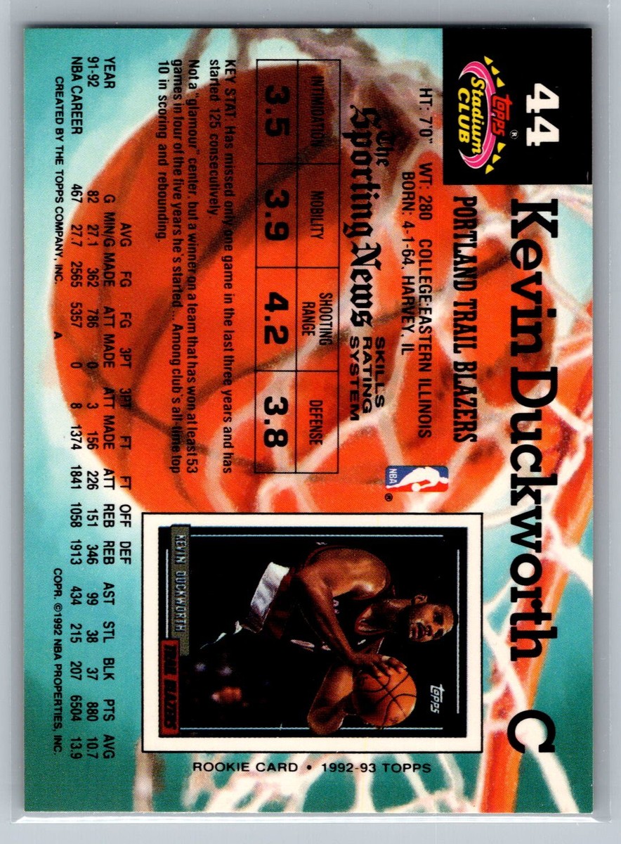 Kevin Duckworth 1992-93 Stadium Club BASKETBALL #44 Portland Trail