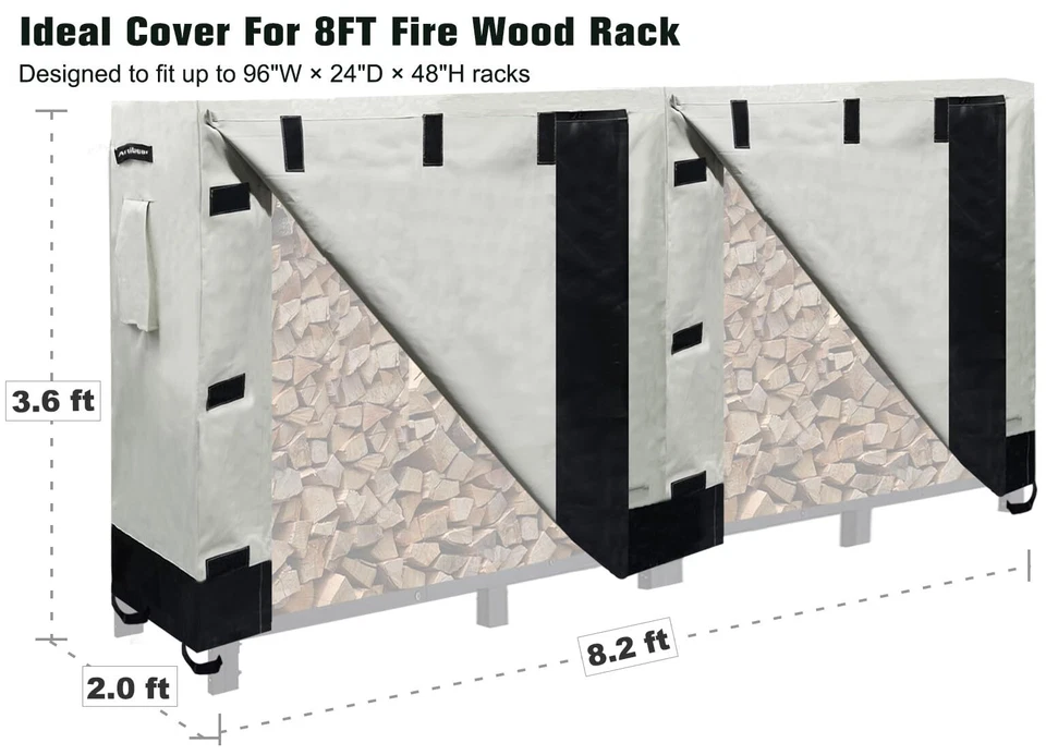 Cubierta de estante de leña para estante de madera de 8 pies interior exterior resistente a la intemperie soporte de troncos... Foto 2 de 4
