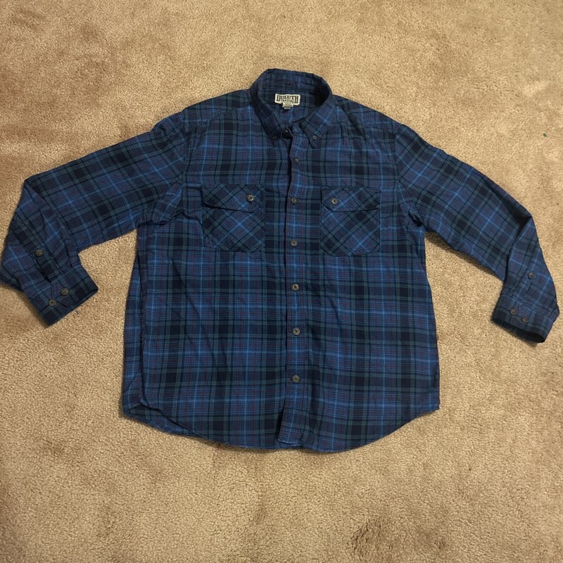Duluth Trading Wicking Free Swingin' Blue Plaid Flannel Shirt Men's Size XL
