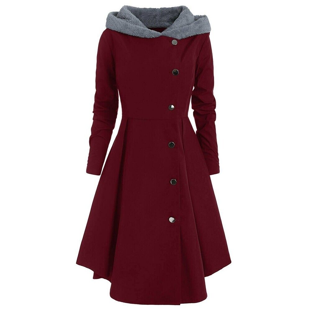 Womens Trench Coats Long Sleeve Peacoat Hooded Winter Outwear Dress ...