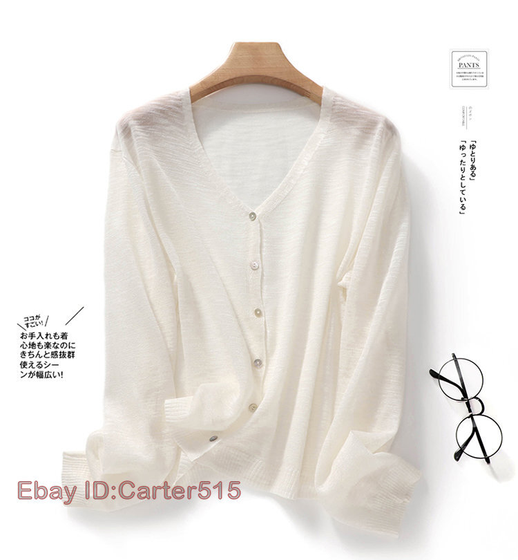 Women Summer Knitted Cardigan Thin Ice Silk Bamboo Linen