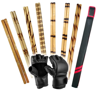 PROWIN CORP Rattan Skin On Escrima Sticks Fighting Kali Arnis Martial Arts Pair with Gloves