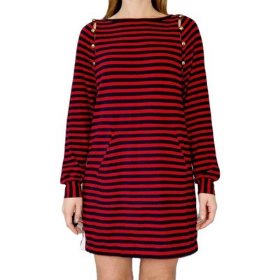 Marc Jacobs Kleid Gr 38 M Rot Schwarz Gestreift Shirtkleid Kurz Pullover
