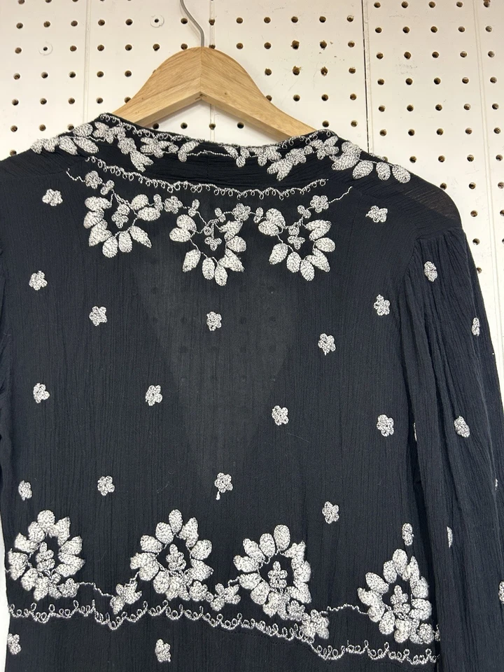 Free People S Fable Black White Floral Embroidered 3/4 Sleeve Midi Maxi Dress - Image 4 of 4