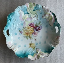 UNMARKED RS PRUSSIA BLUE HIDDEN IMAGE PORTRAIT HANDLED CAKE PLATE ART NOUVEAU