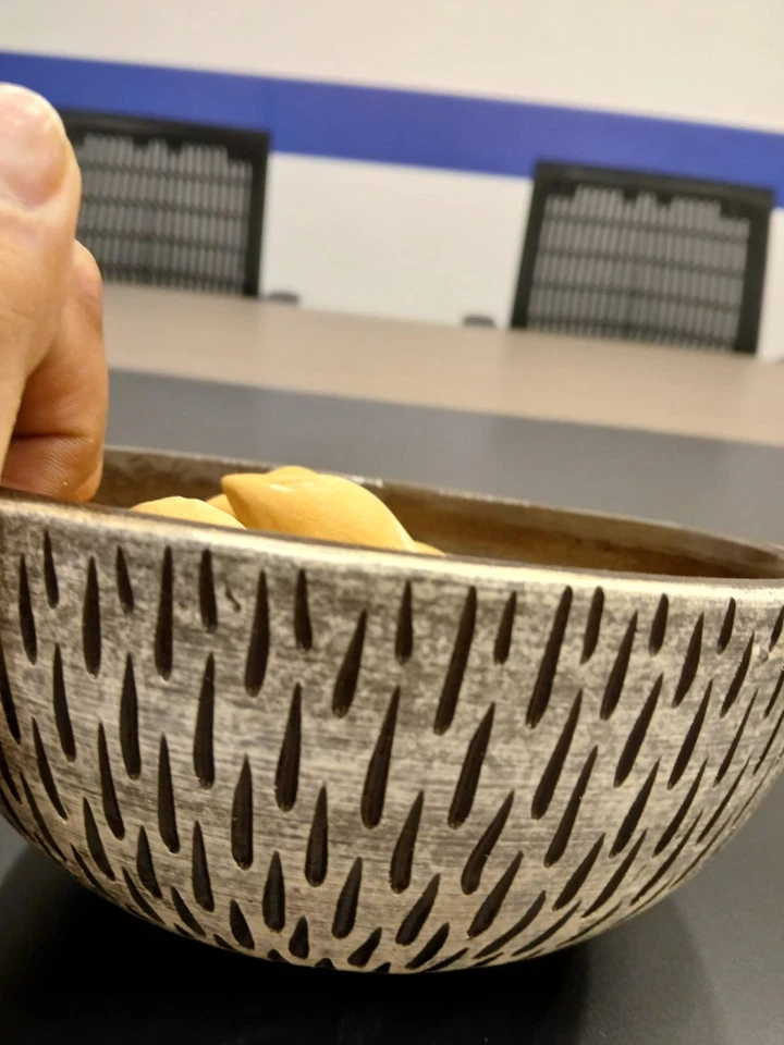 Rustic Textured Ceramic Bowl with Decorative Kibbeh Food Sculptures -Unique Hand - Image 2 of 3