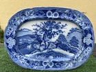 SUPERB EARLY 19thC STAFFORDSHIRE BLUE & WHITE PLATTER: SHEPHERD FIGURES c1820s