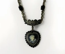 New Lady Cameo Vintage Style Black Heart Pendant Charm Chain Necklace Gift E1319