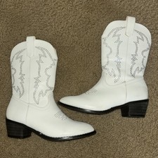 Cowgirl Boots Unbranded Youth Size 2 White And Rhinestone Western Rodeo GUC