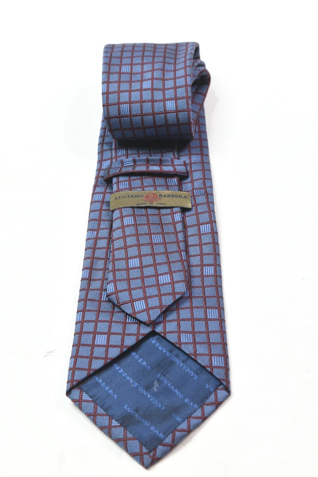 Corbata de cuello Luciano Barbera para hombre azul granate cuadrados seda clásica hecha en Italia Foto 4 de 4