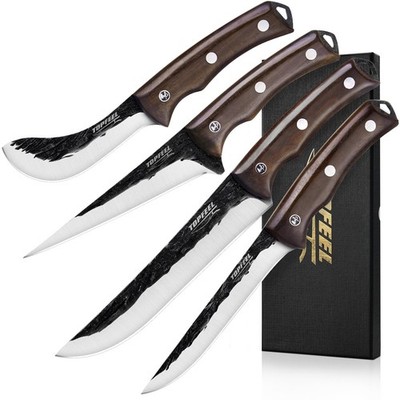 4PCS Hand Forged Butcher Knife Set - Slicing Knife,Boning Knife, Dividing Kni...