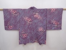6319T05z510 Vintage Japanese Kimono Silk HAORI Flower Light purple