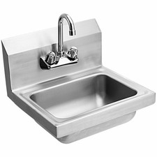 Commercial Stainless Steel Wall Mount Hand Washing Wash Sink Basin with Faucet