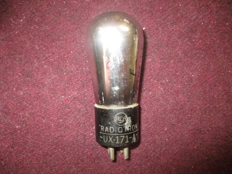 RCA Radiotron Type UX-171-A Globe tube. TV-7 Tests 67, Chart Min Good is 42.