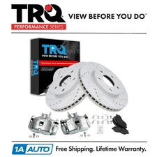 TRQ Front Brake Calipers Pads & Drilled Rotors For 2008-2016 Mitsubishi Lancer