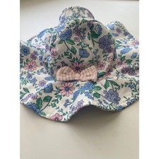 Floral Baby Floppy Sun Hat with Bow White Pink Blue Flowers Girls Kids