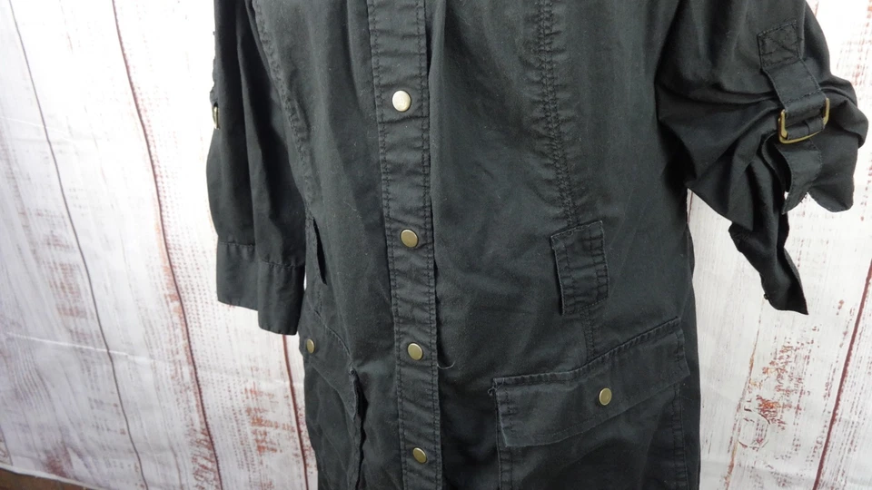 Vestido camisero utilitario negro Converse para mujer M One Star manga 3/4 cierre de botones Foto 4 de 4