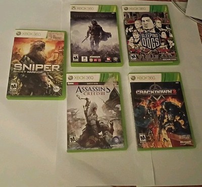 XBOX 360 5 Games Sleeping Dogs CrackDown2 Assassins Creed III SHADOW OF MORDOR &