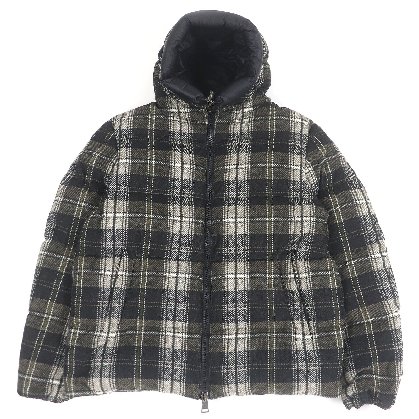 Herno Down jacket Check Pattern Hooded Black brow… - image 1