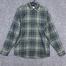Flylow Handlebar Tech Flannel Mens Pearl Snap Shirt Green Plaid Performance M