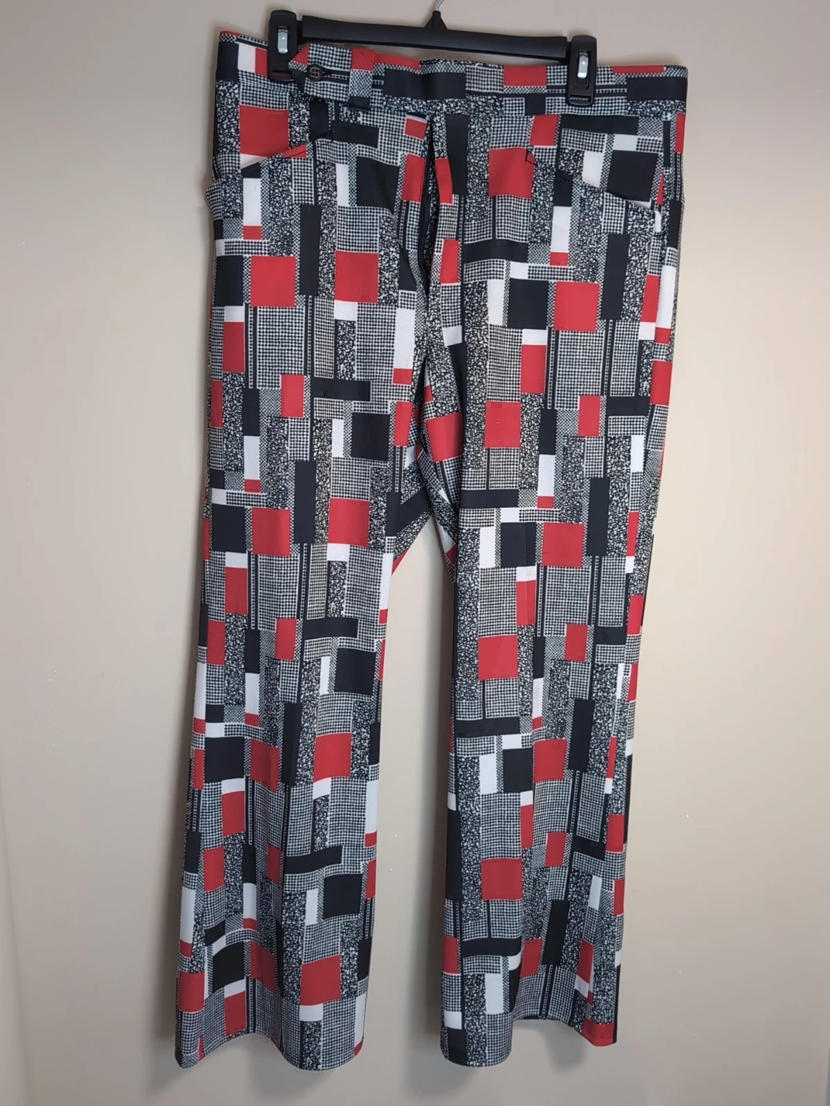 PGA by Jaymar Sansabelt slacks VINTAGE 1970’s, 34 x 29, Plaid Red/Black