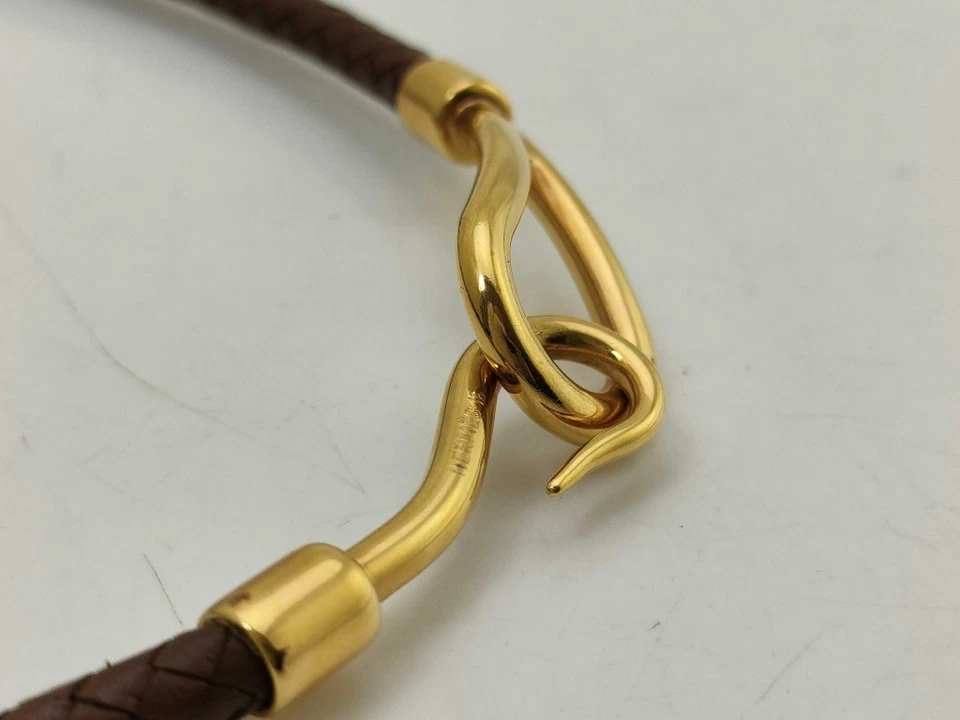 Gargantilla HERMES Jumbo de cuero marrón unisex trenzada con herrajes dorados Foto 4 de 4