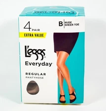 L'eggs 4 Pair Everyday Regular NUDE Sheer Toe Pantyhose Size B
