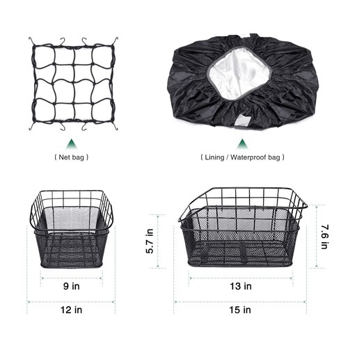 Rear Bike Basket, Waterproof Metal Wire Bicycle Basket with Adjustable Cargo ... - Picture 2 of 8