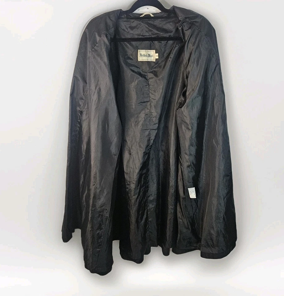 80s Trench Coat British Mist Women's Black Lined Trench Raincoat Jacket XL 16 - Image 4 of 4