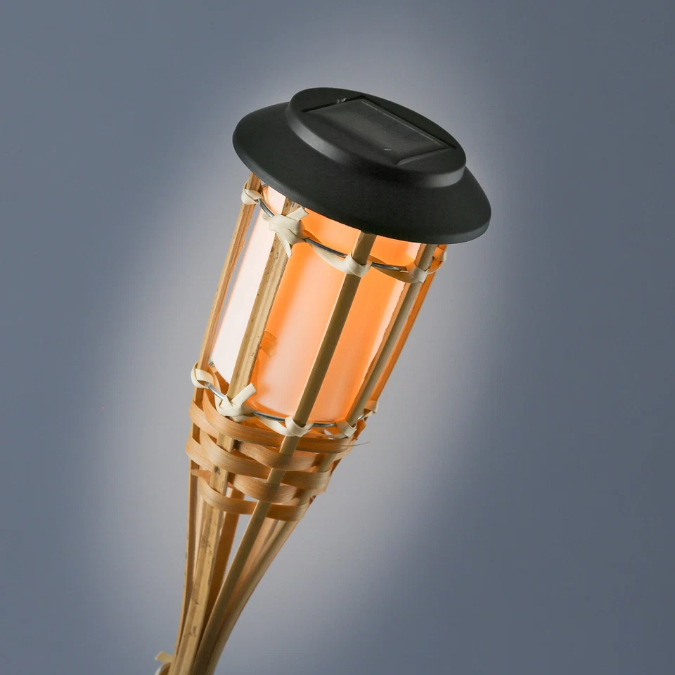 LED Solar Gartenfackel Bambus Solarfackel Terrasse Gartenbeleuchtung natur 60cm - Bild 3 von 4