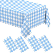 4 Pcs Light Blue Checkered Tablecloth Rectangular Pale Blue and White Gingham Ta