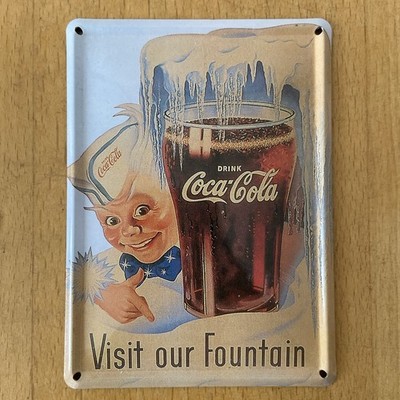 Blechschild Coca Cola  Visit our Fountain  *gewölbt* Nostalgie 50ies