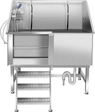 50" Large Stainless Steel Pet Dog Bathing Station w/Ramp Soap Box Faucet
